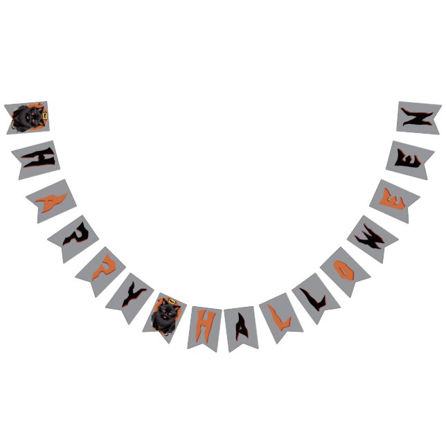 Evil Black Cat Halloween Party Banner Vimplar (Alla)