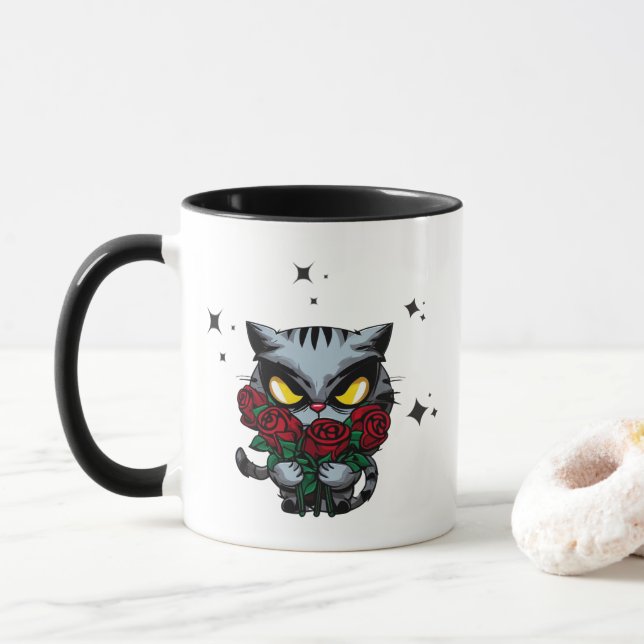Evil Black Cat Holding Ro Coola Mörk Stars Mugg (Med munk)