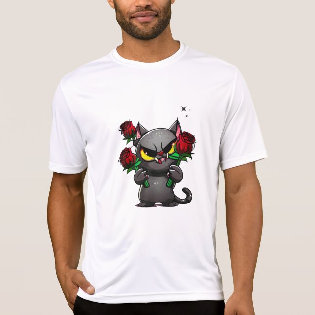 Evil Black Cat Holding Ro Coola Mörk Stars T Shirt (Framsida)