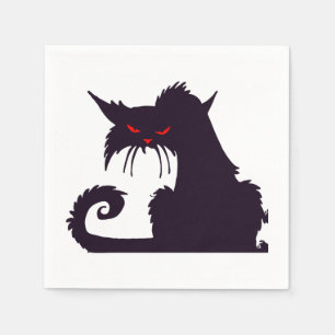 Evil Black Cat Silhouette med Red Ögon Pappersservett