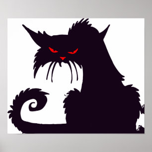 Evil Black Cat Silhouette med Red Ögon Poster