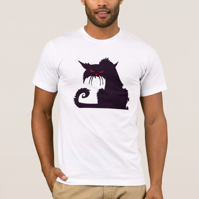 Evil Black Cat Silhouette med Red Ögon Tee Shirt (Framsida)