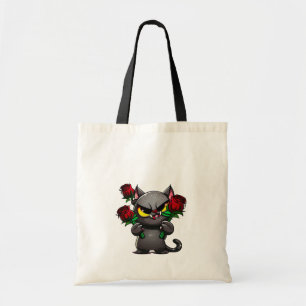 Evil Black Grått Cat Holding Röd ros Coola Tygkasse