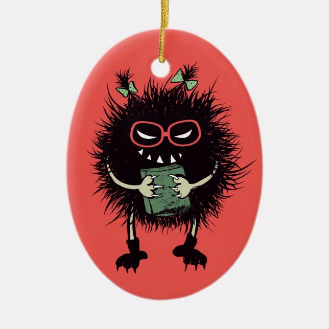 Evil Bok Älskare Character - Edgy läsning Julgransprydnad Keramik (Framsidan)
