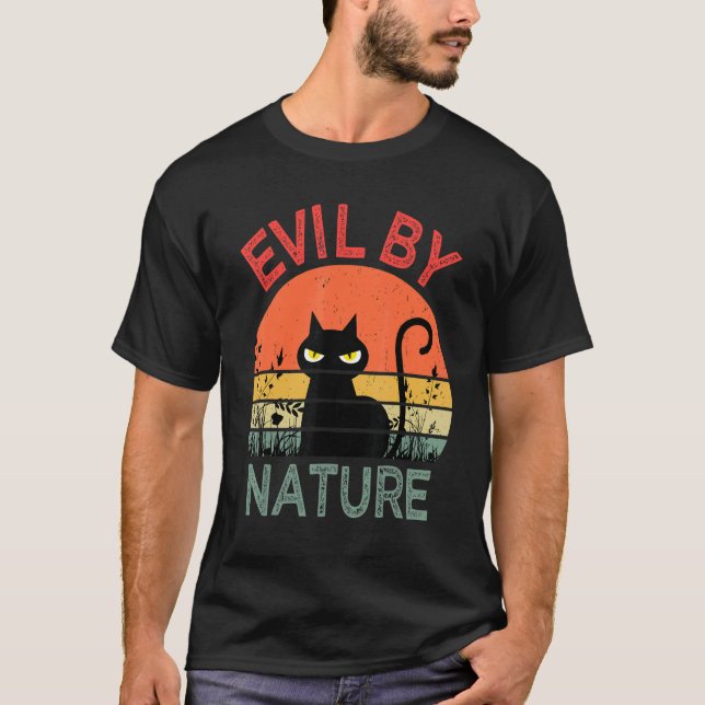 Evil By Nature Retro Cat Men Women T Shirt (Framsida)