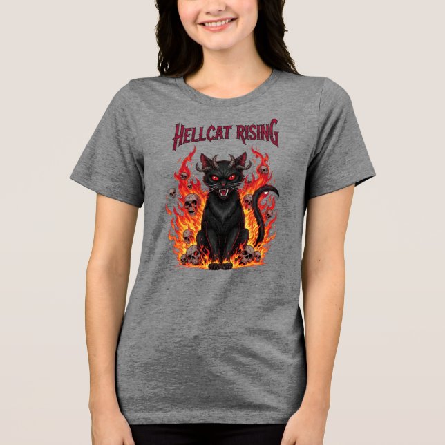 Evil Cat på Flames Halloween T Shirt (Framsida)