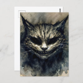 Evil Cat Smiling Watercolor Art Art Vykort