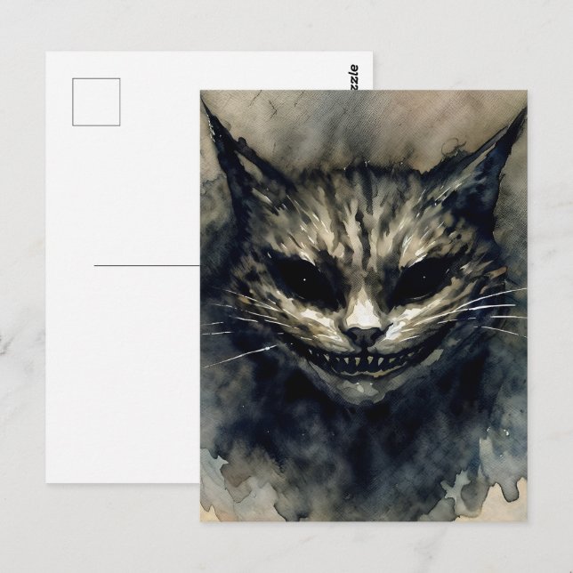Evil Cat Smiling Watercolor Art Art Vykort (Fram/baksida)