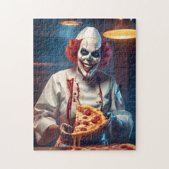 Evil Chef Clown Smälter Pizza Scary Skeleton Gift Pussel (Vertikal)