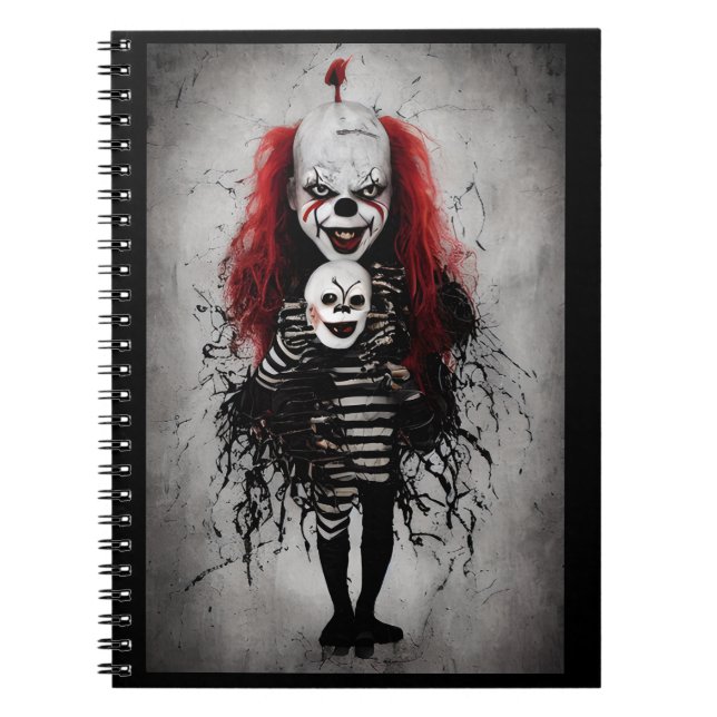 Evil Clown Kid Holding A Scary Clown Head Anteckningsbok (Framsidan)
