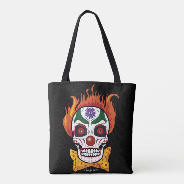 Evil Clown Skull Tote Bag - Costumed Creates Tygkasse (Baksida)