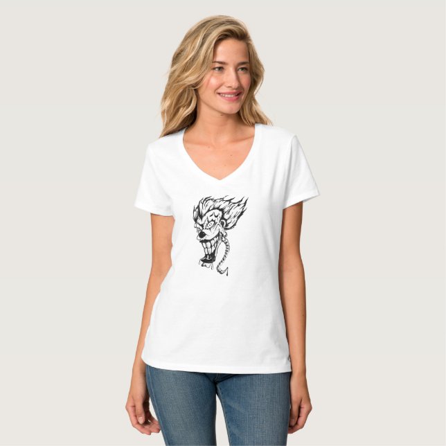 Evil clown Women's Hanes Nano V-Nacke T-Shirt (Hel framsida)