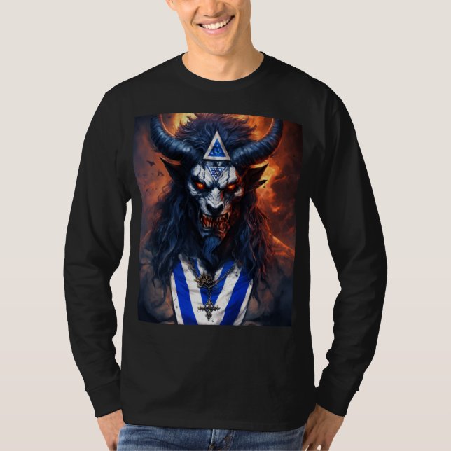 Evil Demonic Israel Demon med en israelisk Flagga T Shirt (Framsida)