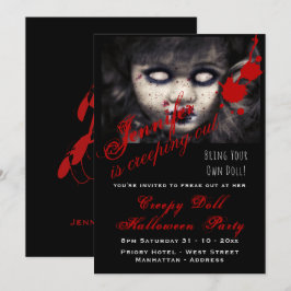 EVIL DOLL Halloween Inbjudan Dead Creepy Scary