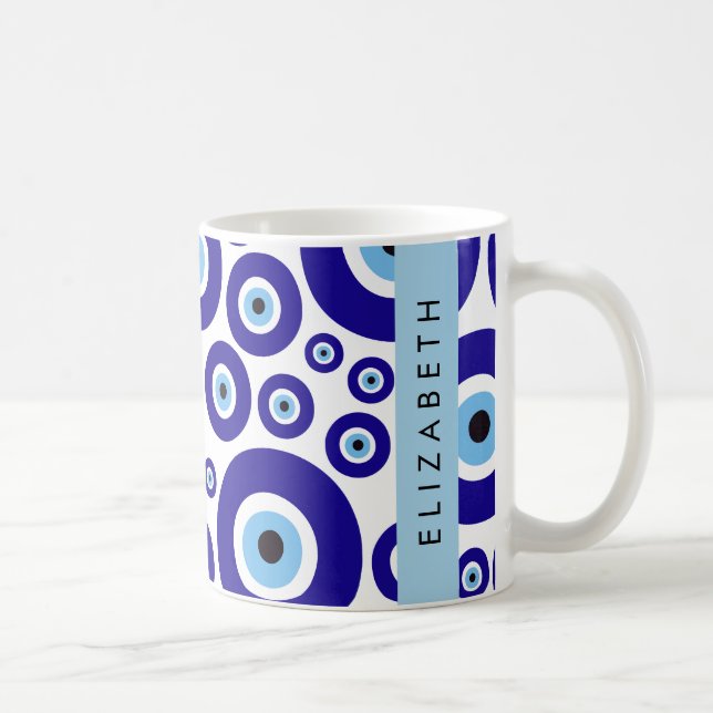 Evil Eye, Greek Eye, Turkish Eye, Mati, Your Name Kaffemugg (Höger)