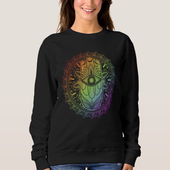 Evil Eye Hamsa Hand Mandala Hindu Yoga Meditation  T Shirt (Framsida)