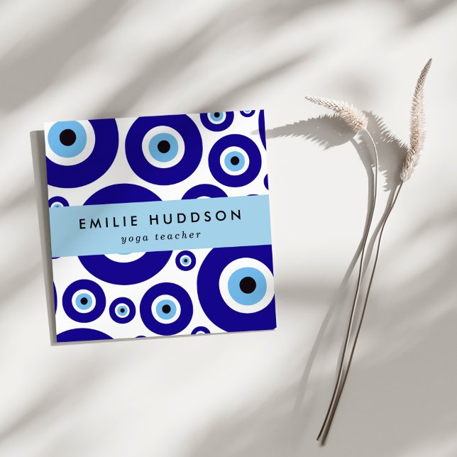 Evil Eye Pattern, Greek Eye, Nazar, Yoga Teacher Fyrkantigt Visitkort (Skapare uppladdad)