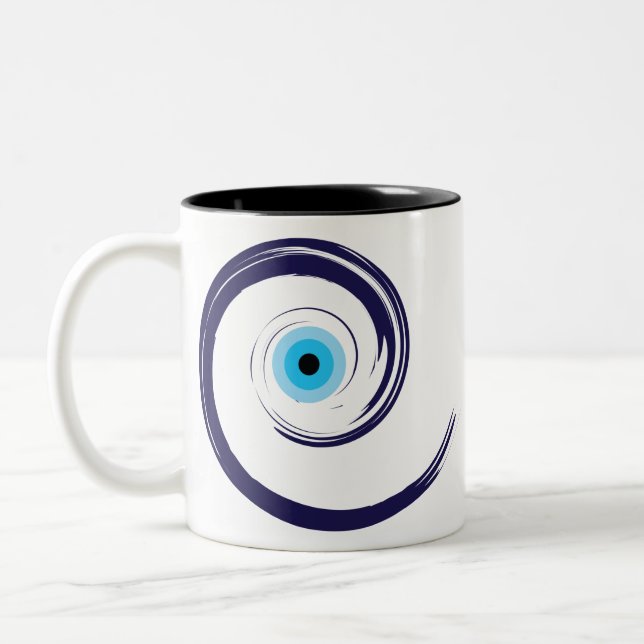 Evil EyeEvil Eye Artistic Blue Greek Två-Tonad Mugg (Vänster)