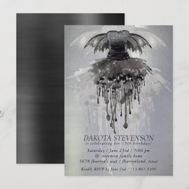 Evil Fairy Gown | Gothic Black Vampy Sten Sheen Inbjudningar (Fram/baksida)