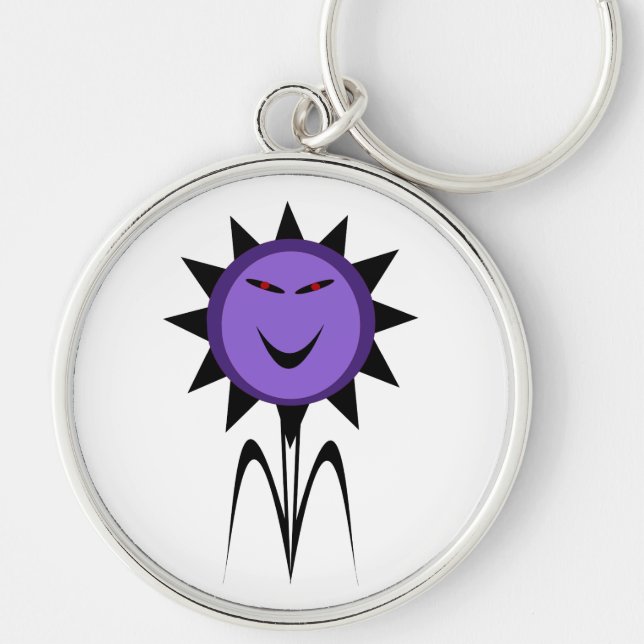 Evil Flower Kawaii Goth Halloween Keychain Rund Silverfärgad Nyckelring (Framsidan)