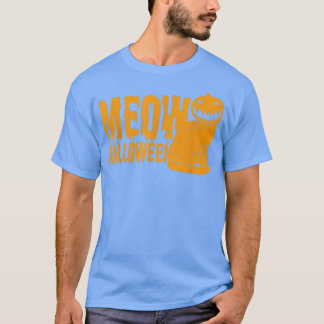 Evil Grin Pumpkin Cat Meow Happy Halloween T Shirt