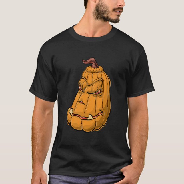 "Evil Grin Pumpkin – Halloween Cartoon Monster" T Shirt (Framsida)