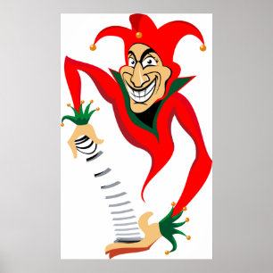 Evil Grinning Jester Joker med Jack-in-the-Box Poster