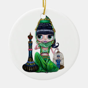 Evil Grönt Genie Belly Dancer Big Öga Cute Julgransprydnad Keramik