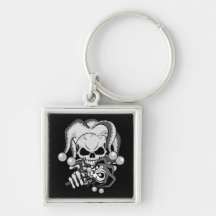 Evil Jester Skull Fyrkantig Silverfärgad Nyckelring