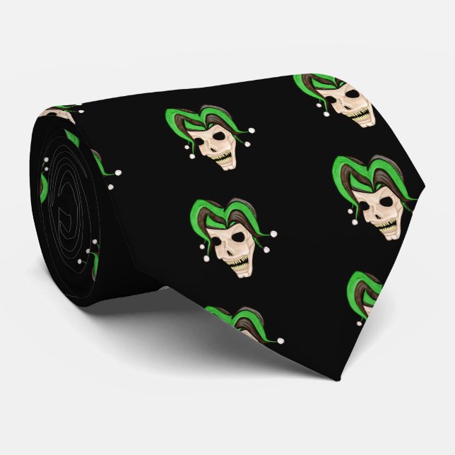 Evil Jester Skull (Grönt) Slips (Rullad)
