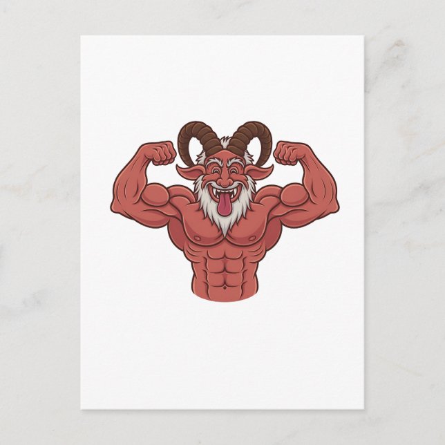 Evil Krampus jul Flexing Muscles Fitness Meddelande Vykort (Framsida)