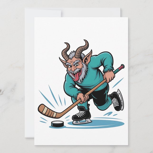 Evil Krampus spelar Ice Hockey Julsport Julkort (Framsida)