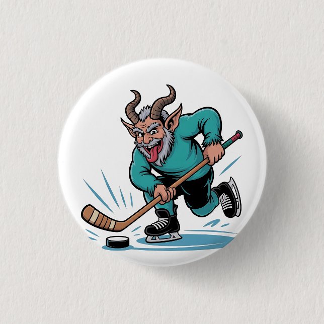 Evil Krampus spelar Ice Hockey Julsport Knapp (Framsida)