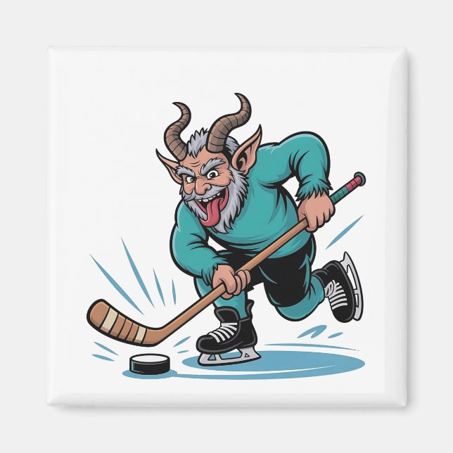 Evil Krampus spelar Ice Hockey Julsport Magnet (Framsidan)