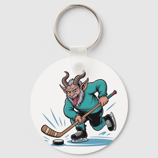 Evil Krampus spelar Ice Hockey Julsport Nyckelring (Framsida)