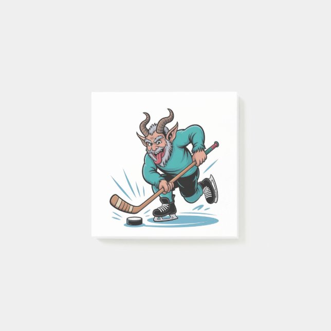 Evil Krampus spelar Ice Hockey Julsport Post-it Block (Framsida)