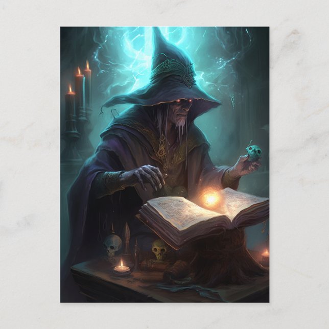 Evil Mörk Wizard Mage Magic Fantasy Art Vykort (Framsida)
