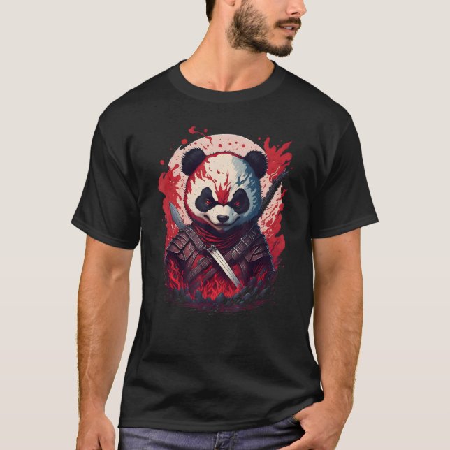 Evil Ninja Samurai Panda Bevackra japanska Fantas T Shirt (Framsida)