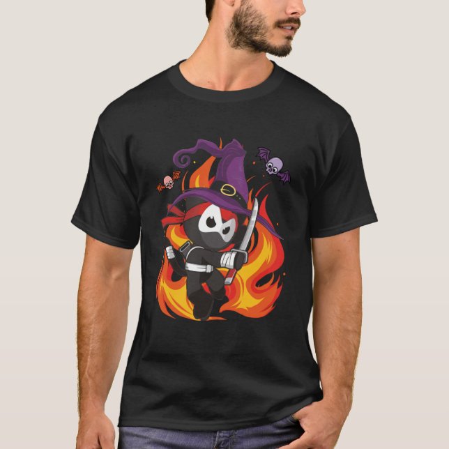 Evil Ninja Witch Scary Ninja Älskare Halloween Pul T Shirt (Framsida)