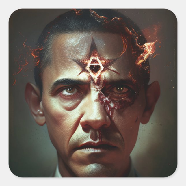 Evil Obama Revealed Fyrkantigt Klistermärke (Framsida)