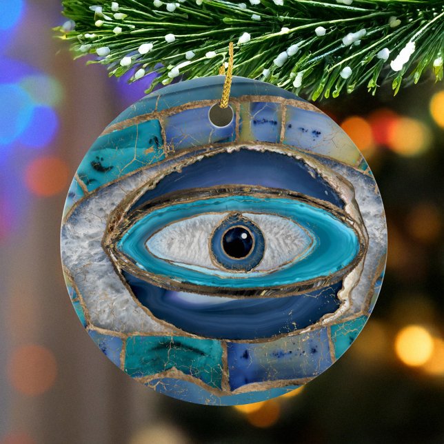 Evil Öga Amulet Agate och guld Julgransprydnad Keramik (Skapare uppladdad)