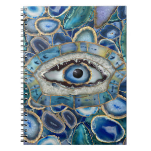 Evil Öga Amulet Blue Geodes och Crystals Anteckningsbok