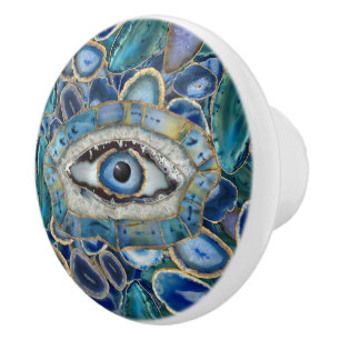Evil Öga Amulet Blue Geodes och Crystals Knopp