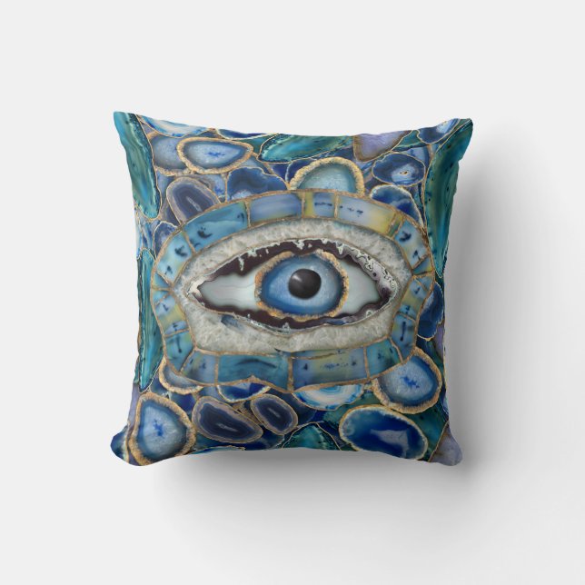 Evil Öga Amulet Blue Geodes och Crystals Kudde (Framsida)