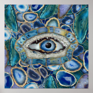 Evil Öga Amulet Blue Geodes och Crystals Poster