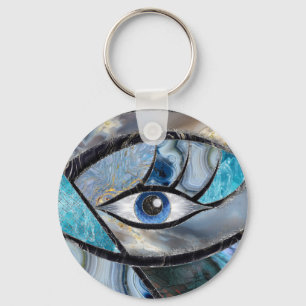 Evil Öga Amulet Mineral Struktur Collage Nyckelring