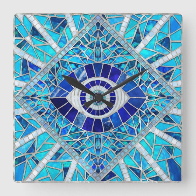 Evil Öga Amulet Mosaic Art Fyrkantig Klocka (Framsida)