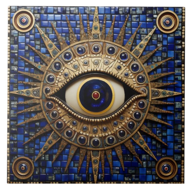 Evil Öga Amulet Mosaic Art Kakelplatta (Framsidan)