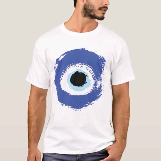 Evil Öga Artistic Blue Grekiska T Shirt (Framsida)