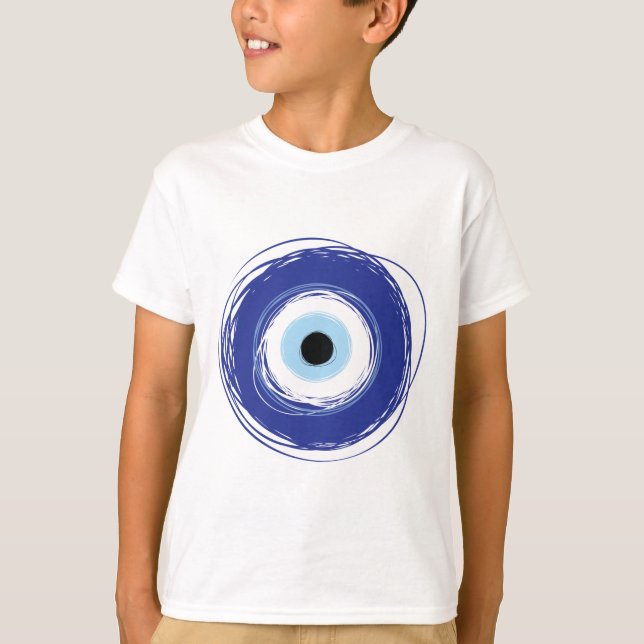 Evil Öga Artistic Blue Grekiska T Shirt (Framsida)